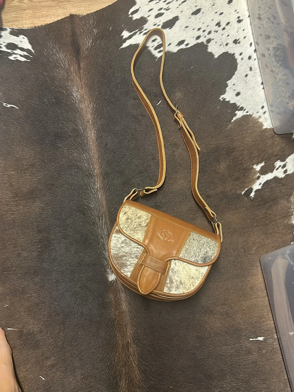Colombian Brown Leather and Haircalf Saddle Messenger Bag